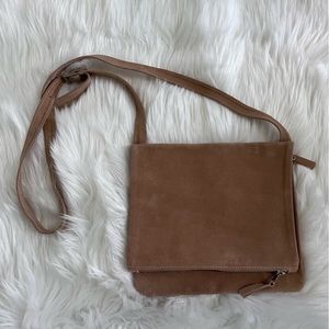 Vintage 1980’s WILCOST Light Brown Tan French Suede Fold Over Crossbody Purse